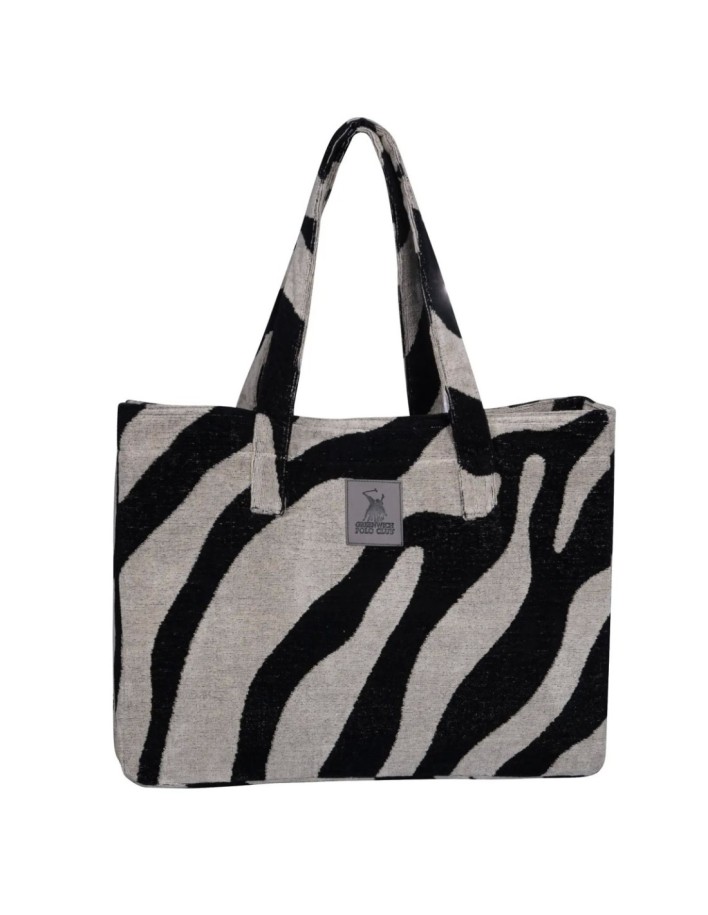 Greenwich Polo Club Plaj Çantası 3738 – Siyah/Kum Beji, 50x38 cm, %100 Pamuk