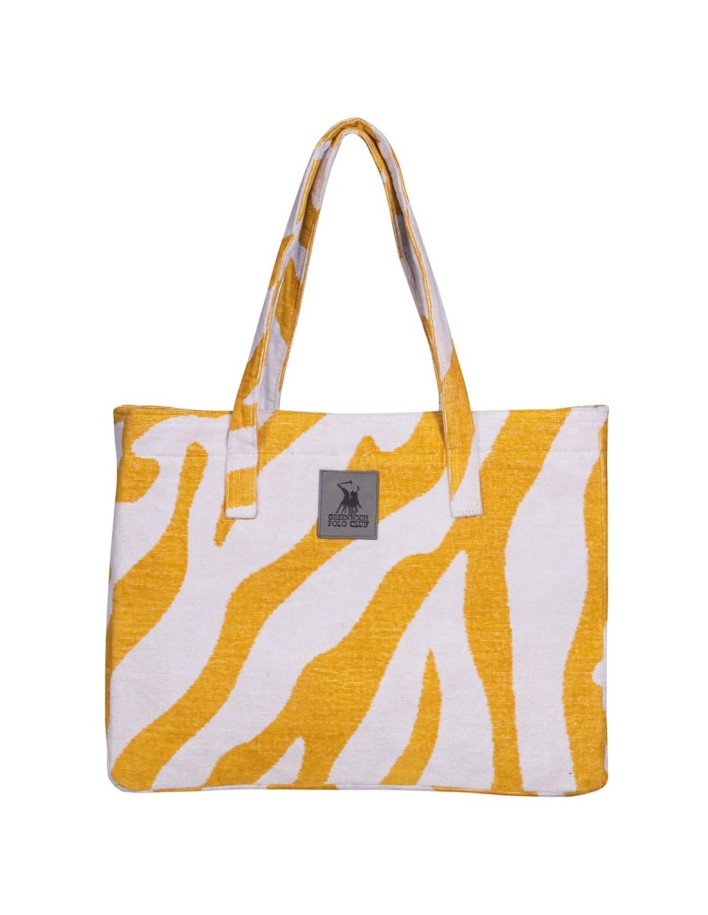 Greenwich Polo Club Plaj Çantası 3741 – Oker/Beyaz, 50x38 cm, %100 Pamuk