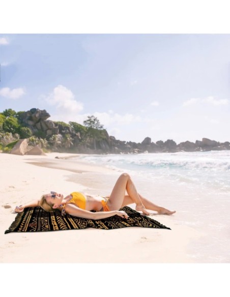 Greenwich Polo Club Plaj Havlusu 3830 – Siyah, Oker, 90x170, %100 Pamuk