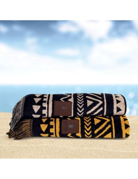 Greenwich Polo Club Plaj Havlusu 3830 – Siyah, Oker, 90x170, %100 Pamuk