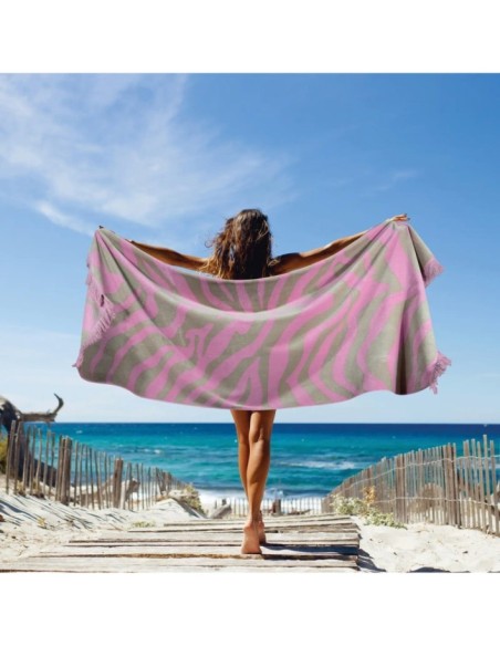 Greenwich Polo Club Plaj Havlusu 3854 – Zeytin Yeşili/Pembe, 90x180 cm, %100 Pamuk