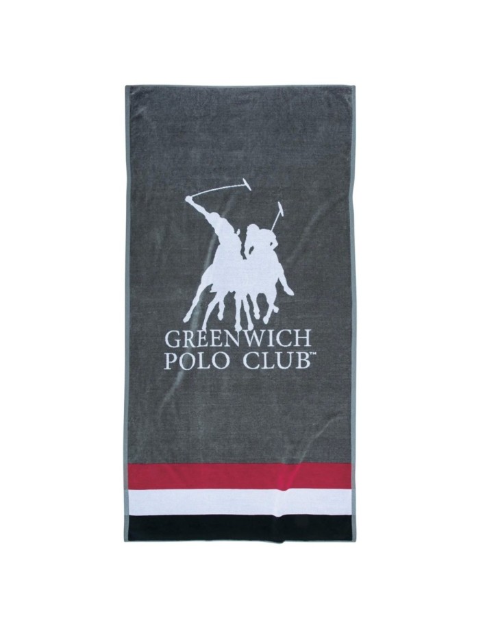 Greenwich Polo Club Plaj Havlusu 3867 – Gri/Kırmızı/Beyaz, 90x180 cm, %100 Pamuk