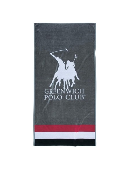 Greenwich Polo Club Plaj Havlusu 3867 – Gri/Kırmızı/Beyaz, 90x180 cm, %100 Pamuk