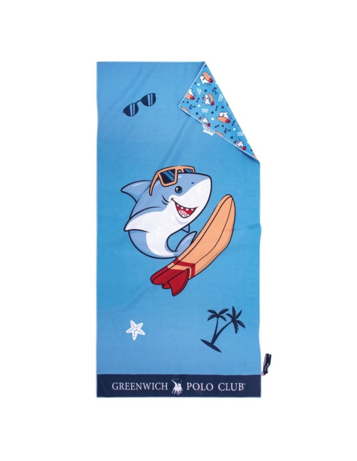 Greenwich Polo Club Junior Çocuk Plaj Havlusu 3881 – Gri/Kırmızı/Mavi, 70x140 cm, %100 Mikrofiber