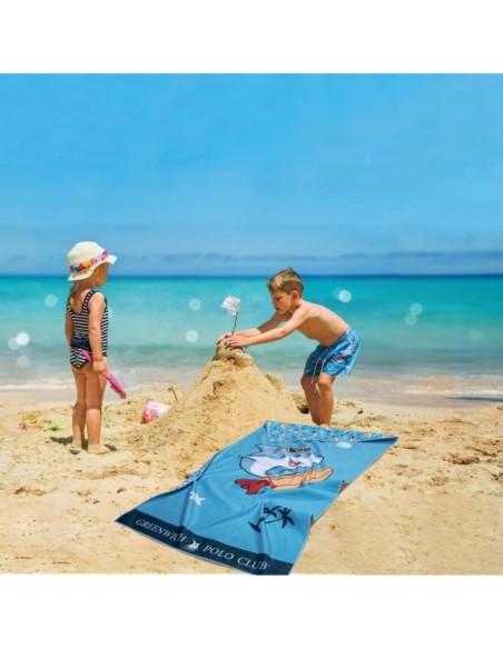 Greenwich Polo Club Junior Çocuk Plaj Havlusu 3881 – Gri/Kırmızı/Mavi, 70x140 cm, %100 Mikrofiber