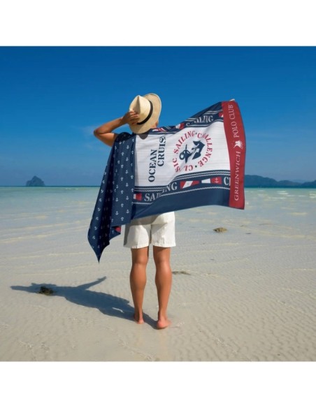 Greenwich Polo Club Plaj Havlusu 3908 – Mavi/Krem, 80x170 cm, %100 Mikrofiber