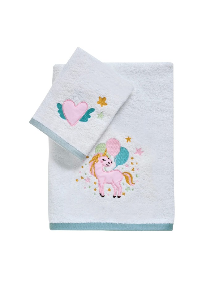 Das Baby Fun Nakışlı Bebek Havlu Seti 4919 – Mint/Pembe/Beyaz, 2'li Set, %100 Pamuk