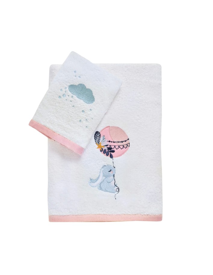 Das Baby Fun Nakışlı Bebek Havlu Seti 4915 – Pembe/Beyaz, 2'li Set, %100 Pamuk