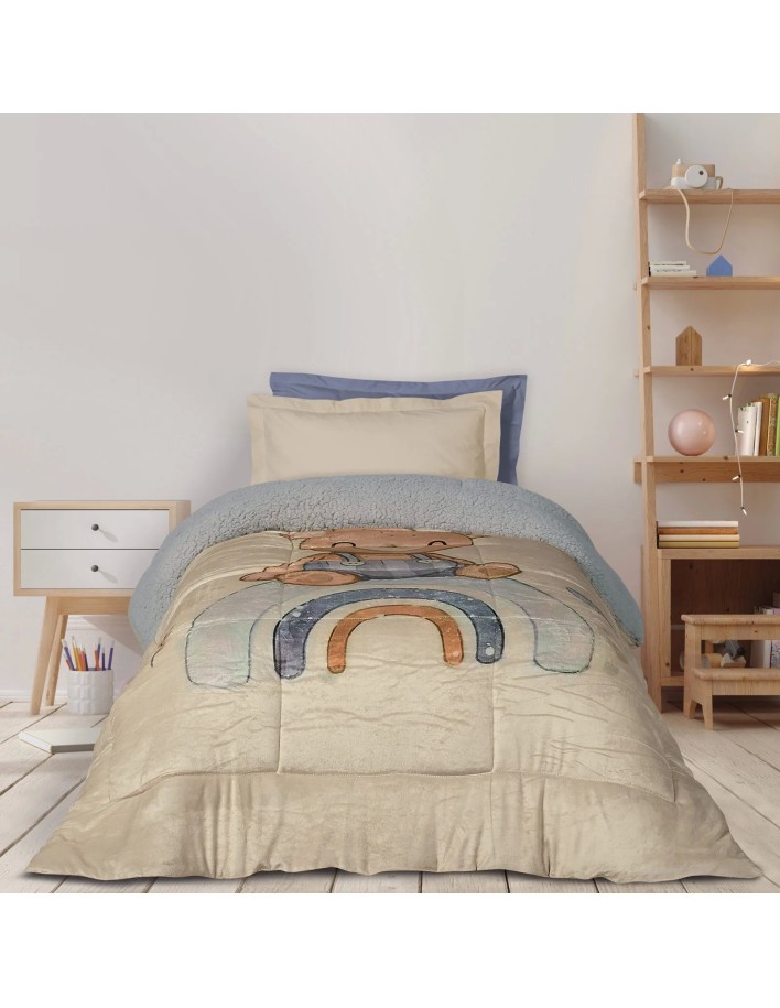 Das Kids Sherpa Tabanlı Çocuk Battaniye Yorganı 4925 – Bej/Gri, 160x220 cm, %100 Polyester