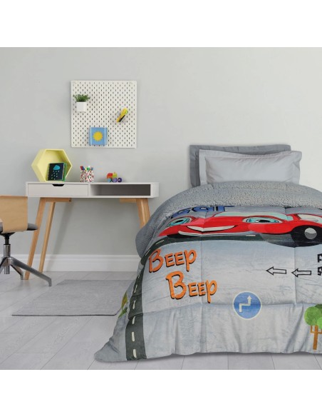 Das Kids Sherpa Tabanlı Çocuk Battaniye Yorganı 4923 – Gri/Kırmızı, 160x220 cm, %100 Polyester