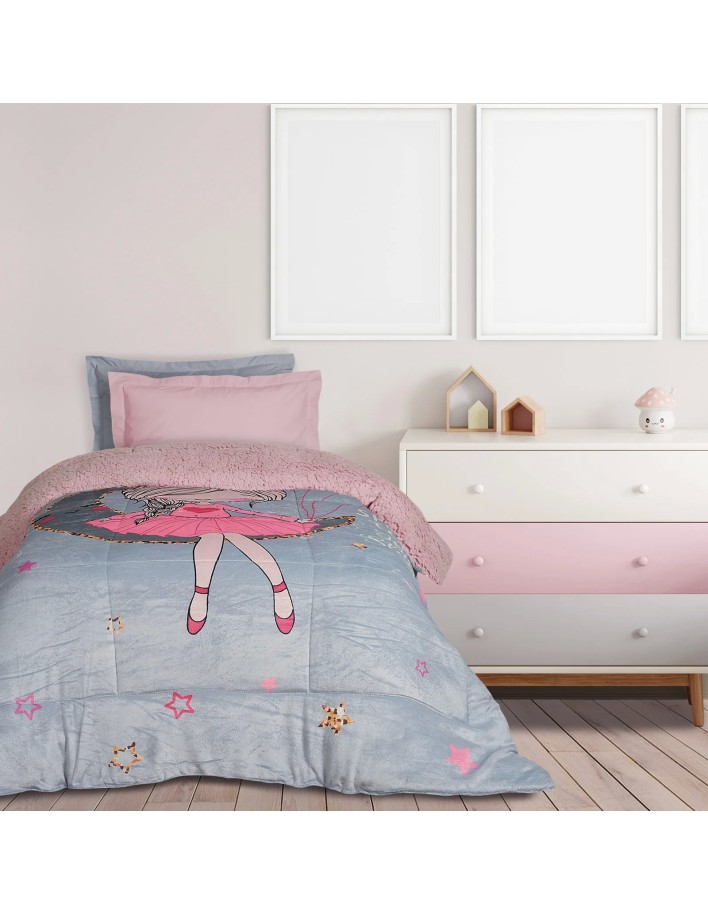 Das Kids Sherpa Tabanlı Çocuk Battaniye Yorgan 4922 – Gri/Pembe, 160x220 cm, %100 Polyester