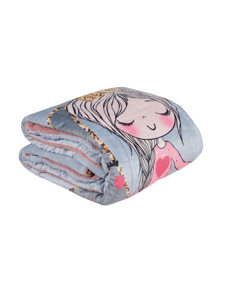 Das Kids Sherpa Tabanlı Çocuk Battaniye Yorgan 4922 – Gri/Pembe, 160x220 cm, %100 Polyester