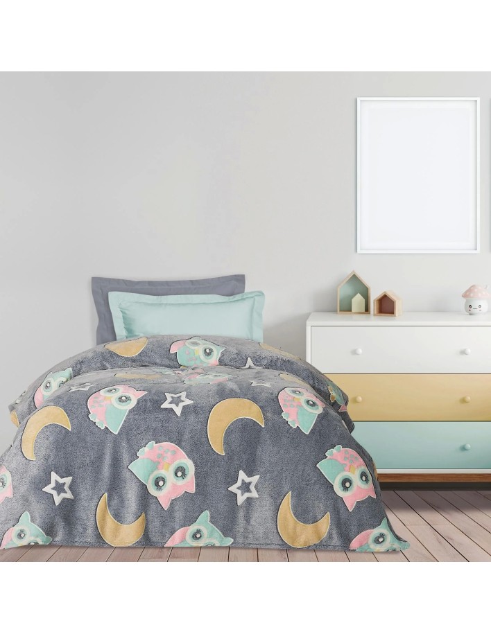 Das Kids Neon Parıltılı Çocuk Battaniyesi 4864 – Gri/Sarı/Pembe, 160x220 cm, %100 Polyester