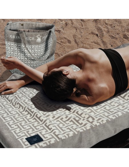 Greenwich Polo Club Plaj Çantası 4006 – Gri/Taupe, 55x40 cm, %100 Pamuk