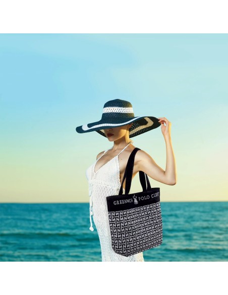 Greenwich Polo Club Plaj Çantası 4005 – Siyah/Gri, 55x40 cm, %100 Pamuk