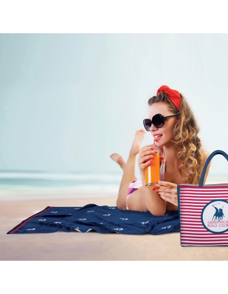 Greenwich Polo Club Plaj Havlusu 4010 – Mavi/Beyaz, 90x180 cm, %100 Pamuk