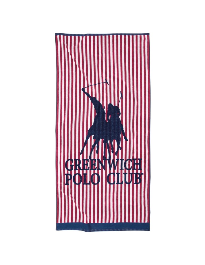 Greenwich Polo Club Plaj Havlusu 4009 – Mavi/Gri/Kırmızı, 90x180 cm, %100 Pamuk