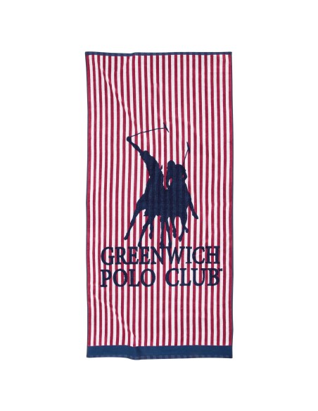 Greenwich Polo Club Plaj Havlusu 4009 – Mavi/Gri/Kırmızı, 90x180 cm, %100 Pamuk