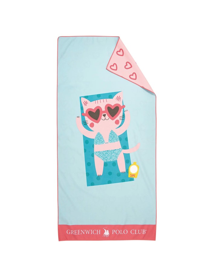 Greenwich Polo Club Junior Çocuk Plaj Havlusu 4081 – Mavi & Pembe, 70x140 cm, %100 Mikrofiber