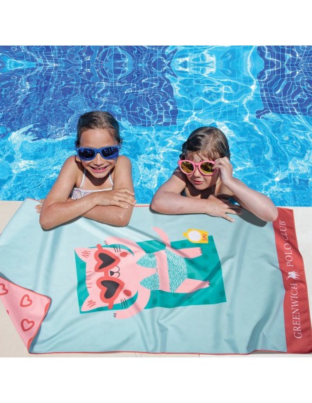 Greenwich Polo Club Junior Çocuk Plaj Havlusu 4081 – Mavi & Pembe, 70x140 cm, %100 Mikrofiber