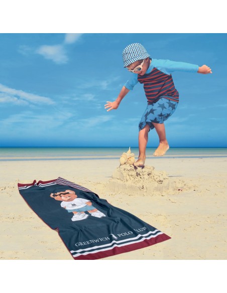 Greenwich Polo Club Junior Çocuk Plaj Havlusu 4042 – Mavi & Kırmızı, 70x140 cm, %100 Mikrofiber