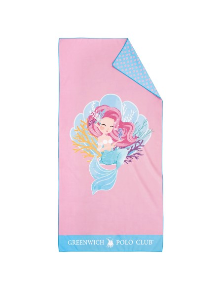 Greenwich Polo Club Junior Çocuk Plaj Havlusu 4041 – Açık Mavi & Pembe, 70x140 cm, %100 Mikrofiber