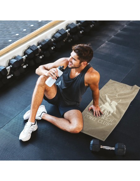 Greenwich Polo Club Spor Havlusu 3930 – Ekru & Taupe, 45x90 cm, %100 Mısır Pamuğu