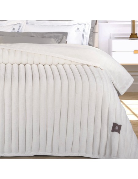 Greenwich Polo Club Premium Çift Kişilik Peluş Battaniye 3477 – Beyaz, 220x240 cm, Faux Fur & Flanel Fleece