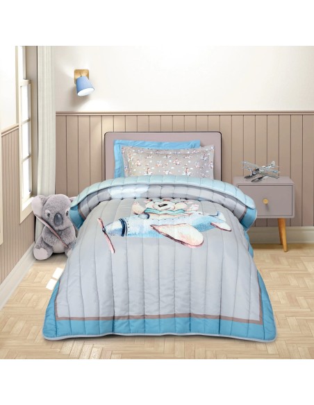 Greenwich Polo Club Essential Seri Tek Kişilik Çift Taraflı Yorgan 8851 - Bej, Mavi & Gri, 160x220 cm, %100 Mikrofiber