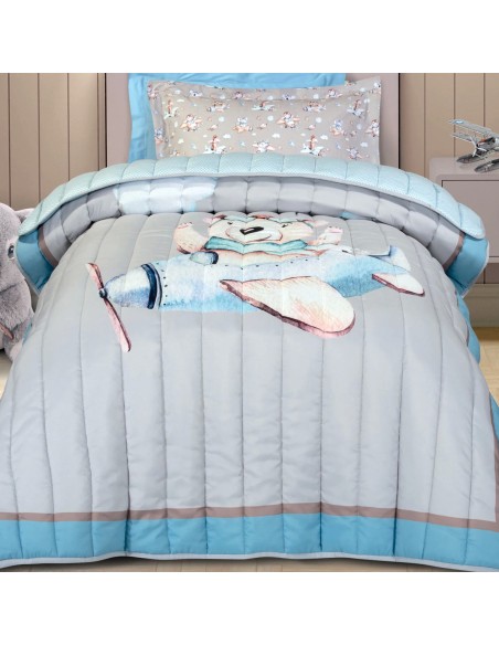 Greenwich Polo Club Essential Seri Tek Kişilik Çift Taraflı Yorgan 8851 - Bej, Mavi & Gri, 160x220 cm, %100 Mikrofiber