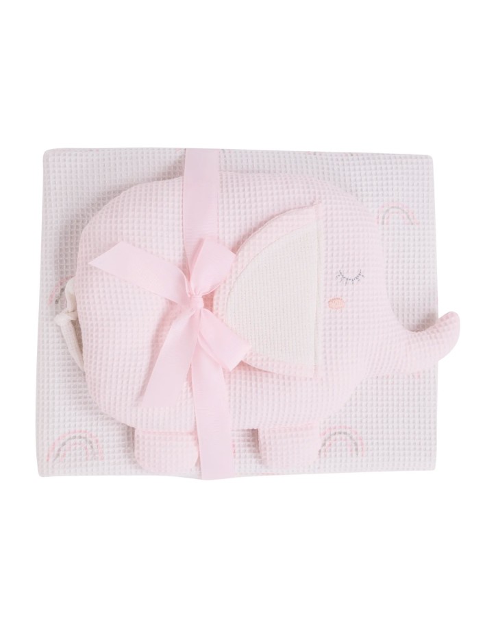 Das Baby Relax Seri Bebek Pike Battaniye 4957 - Gri, Pembe & Beyaz, 75x100 cm, %100 Pamuk