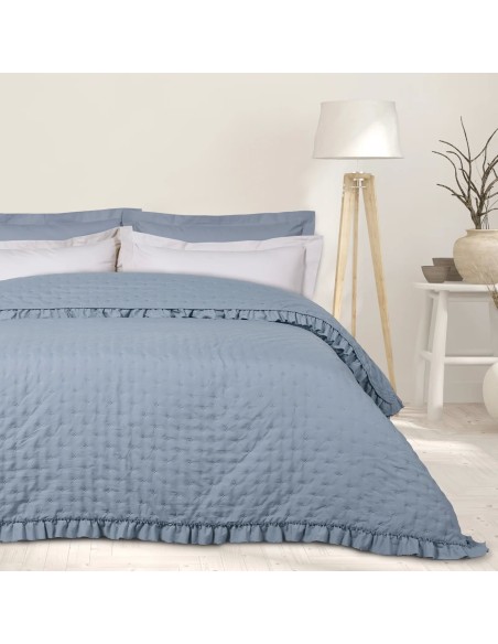 Das Home Happy Seri Çift Kişilik Volanlı Yatak Örtüsü 9657 - Mavi, 220x240 cm, %100 Mikrofiber