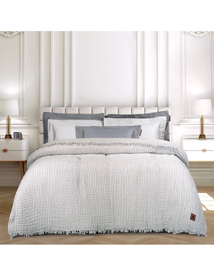 Greenwich Polo Club Essential Seri Çift Kişilik Yazlık Pamuklu Muslin Battaniye 3467 - Gri, 220x240 cm, %100 Hipoalerjenik Pamuk